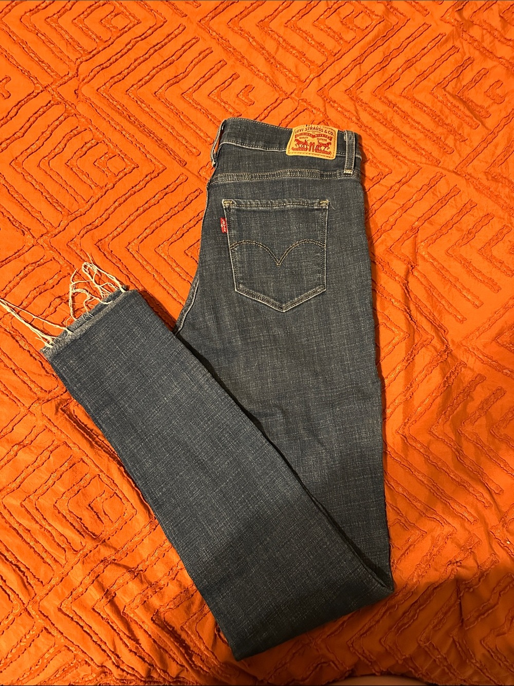 Levi's Dark Blue Frayed Hem Skinny Jeans